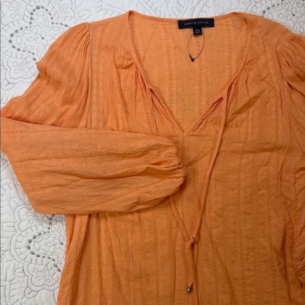 Tommy Hilfiger NWOT Apricot Puff Sleeve V Neck Blouse - Women’s Boho XL Top